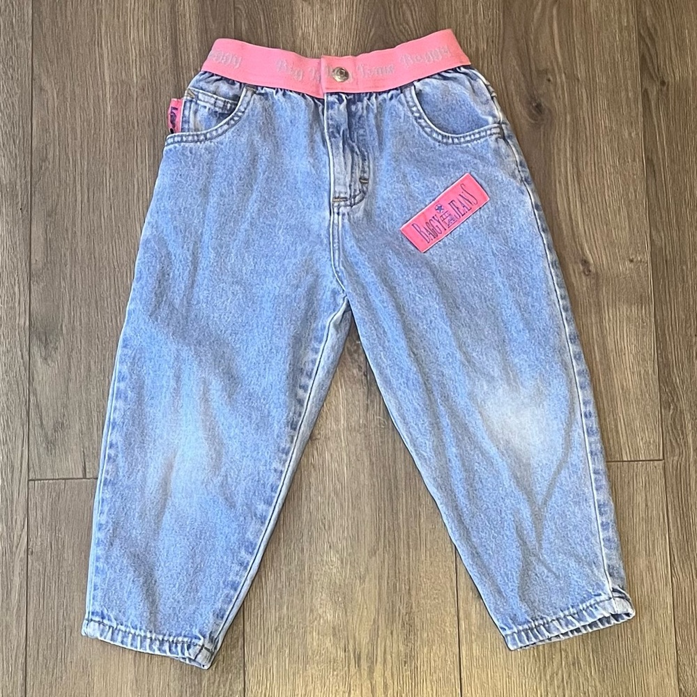 Vintage 90s Lee girls “big time baggy” light wash jeans 4T pink accents
